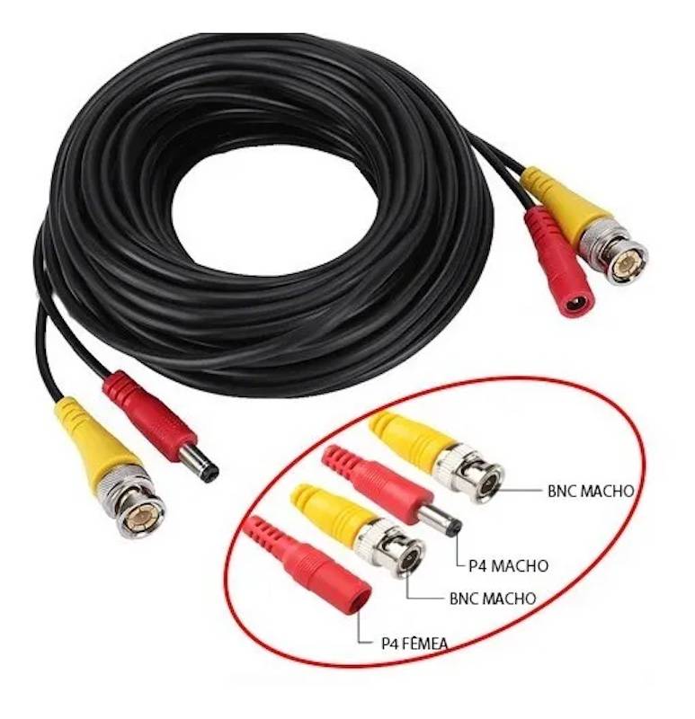 CABO COAXIAL PARA CÂMERAS CFTV COM BNC E P4 MONTADO 10 METROS