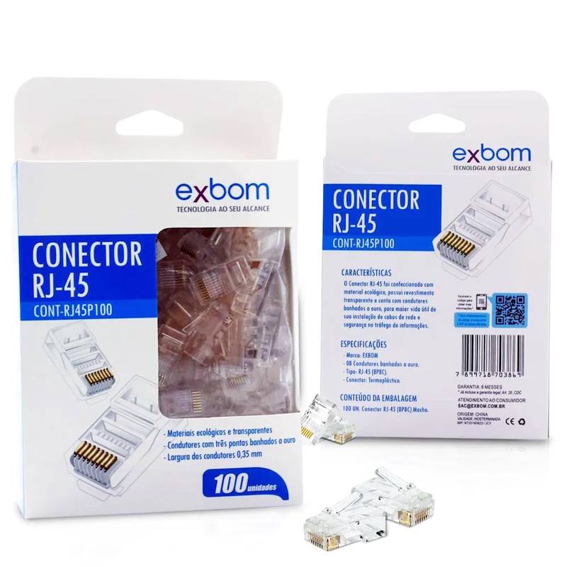 CONECTOR RJ 45 CAT5e PACOTE 100 UNIDADES CONT-RJ45P100