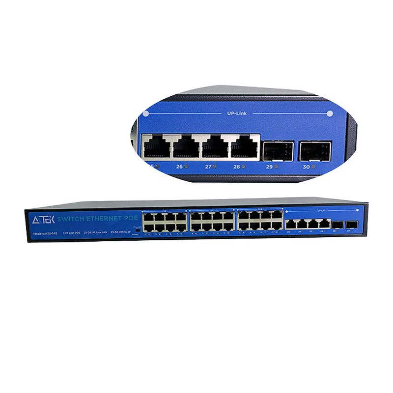 SWITCH POE 24 PORTAS RJ45 10/100/1000 UPLINK 4 SFP 2ATS-142 AITEK